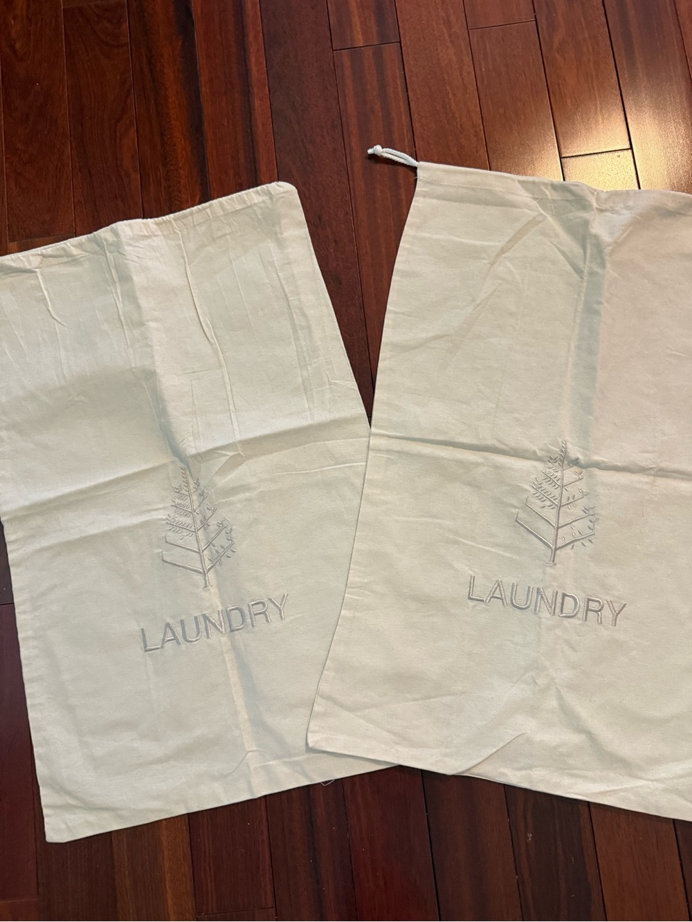 Laundry Bags (2) Machine Washable Embroidered / Great For Travel 27 X 17.5 In